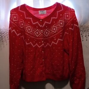 Old Navy Red Geometric Yoke Button-Front Cardigan - Christmas